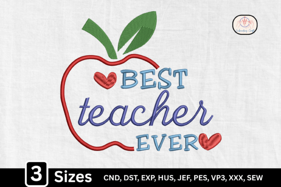 Apple Heart Script Best Teacher Ever Embroidery Review