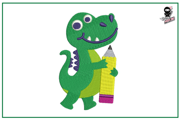 Baby Crocodile with Pencil: A Playful Embroidery Design for Small Business Merch