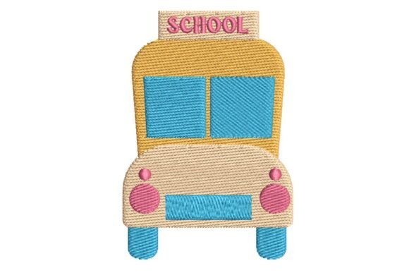 Cute Front-Facing School Bus Embroidery Design Review