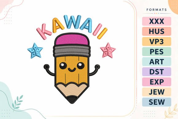 Kawaii Pencil Back to School: A Playful Embroidery Design for Branding
