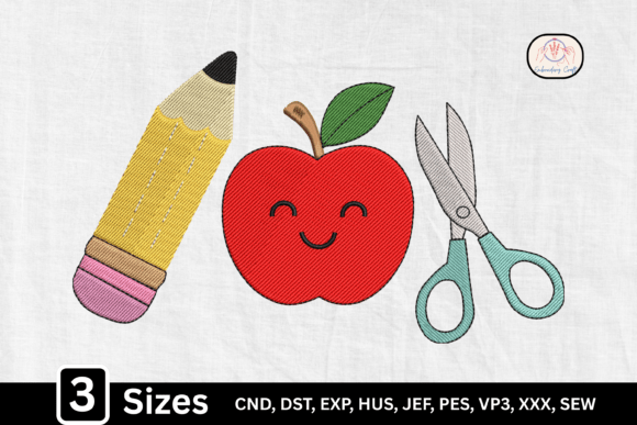 Pencil Apple Scissor Teacher Embroidery Design Review