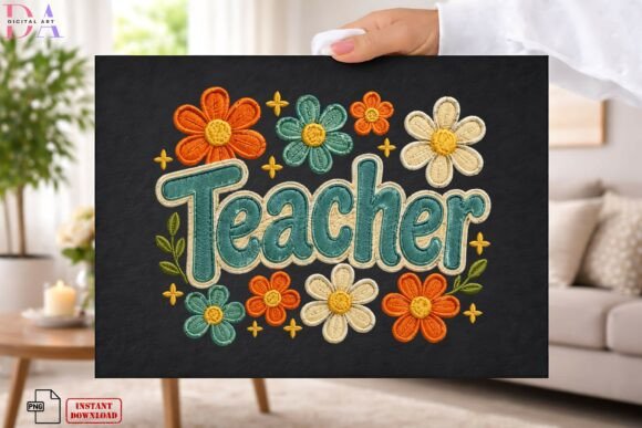 Teacher Floral Retro Embroidery PNG Review for Real Projects