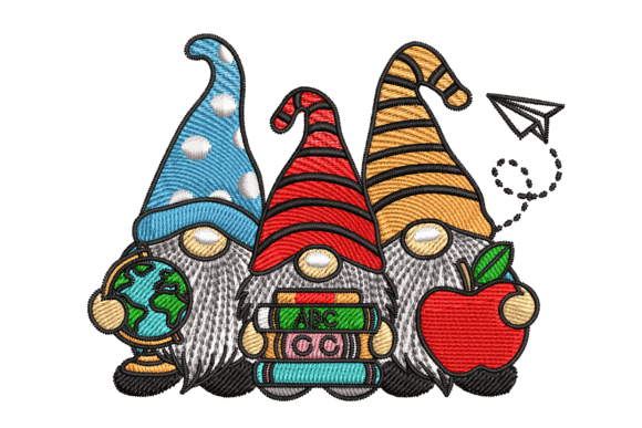Teacher Gnome Trio: A Charming Embroidery Design for Handmade Gifts