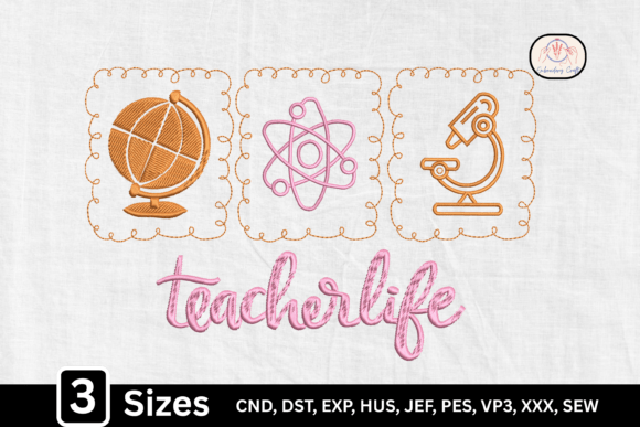 Teacher Life Embroidery Design for School Products